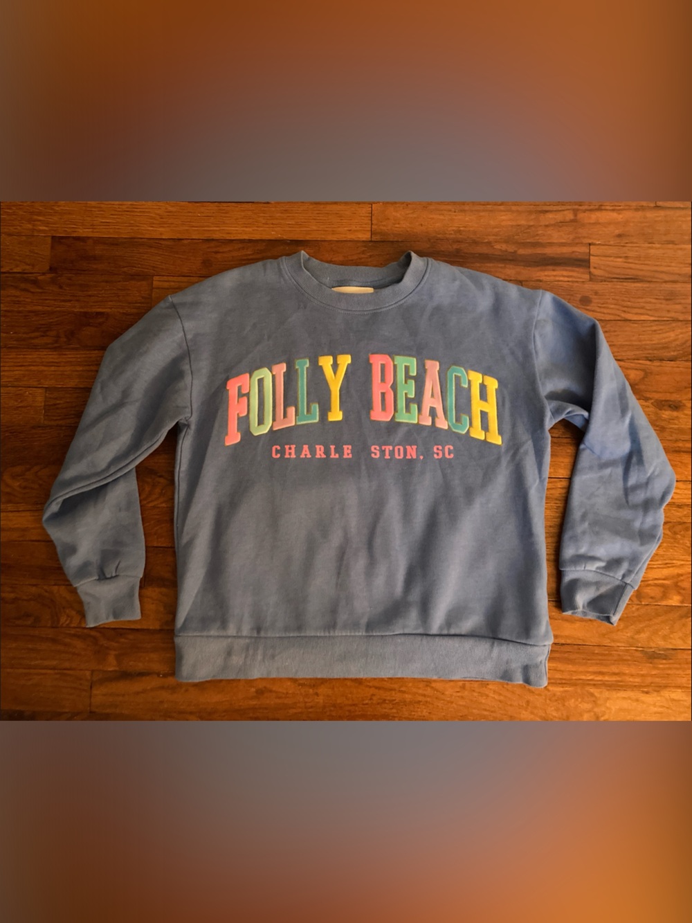 FOLLY BEACH, CHARLESTON, SC Blue Sweatshirt with colorful lettering